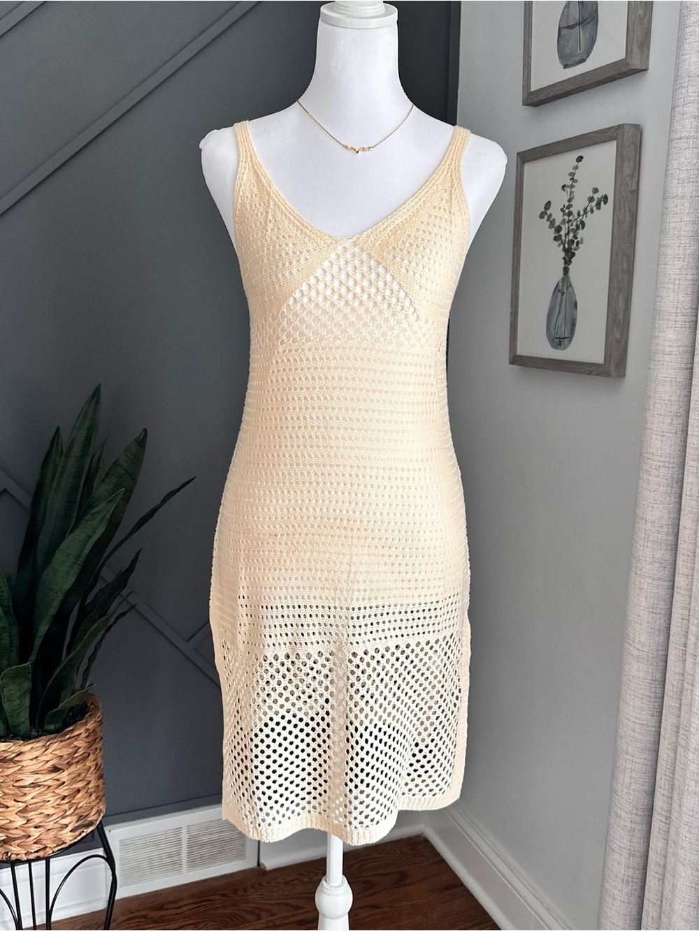 Crochet Swim Coverup Dress in Soft Cream